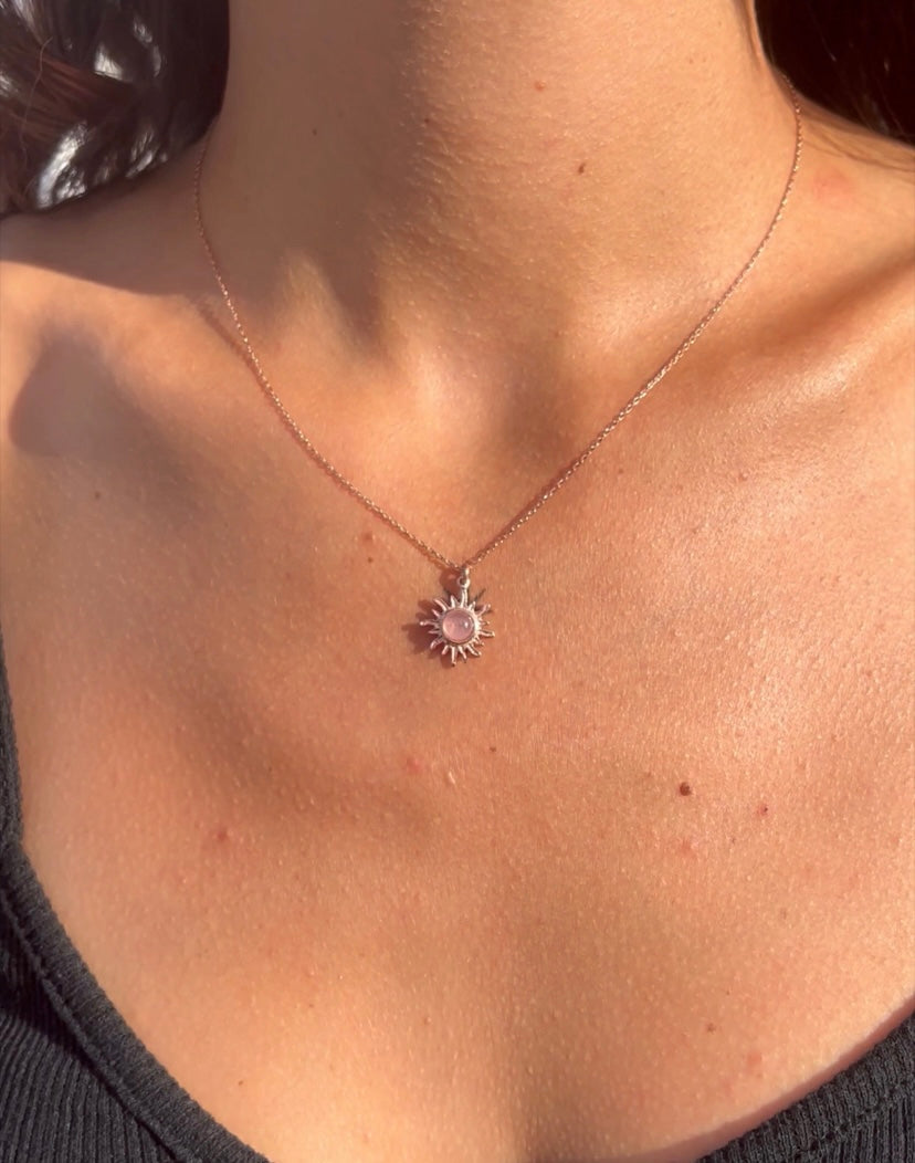 Pembe Kuvars Güneş Rose Gold Kolye