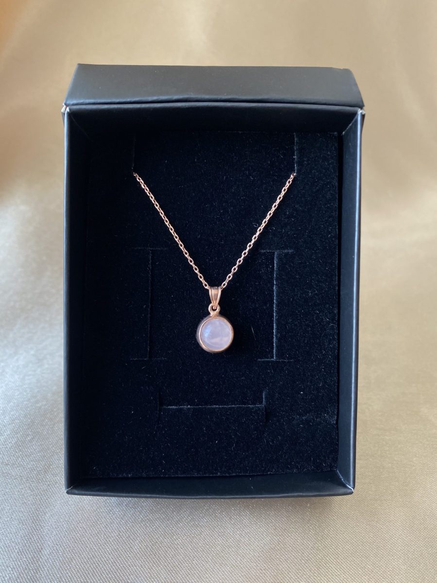 Pembe Kuvars Minimal Yuvarlak Rose Gold Kolye