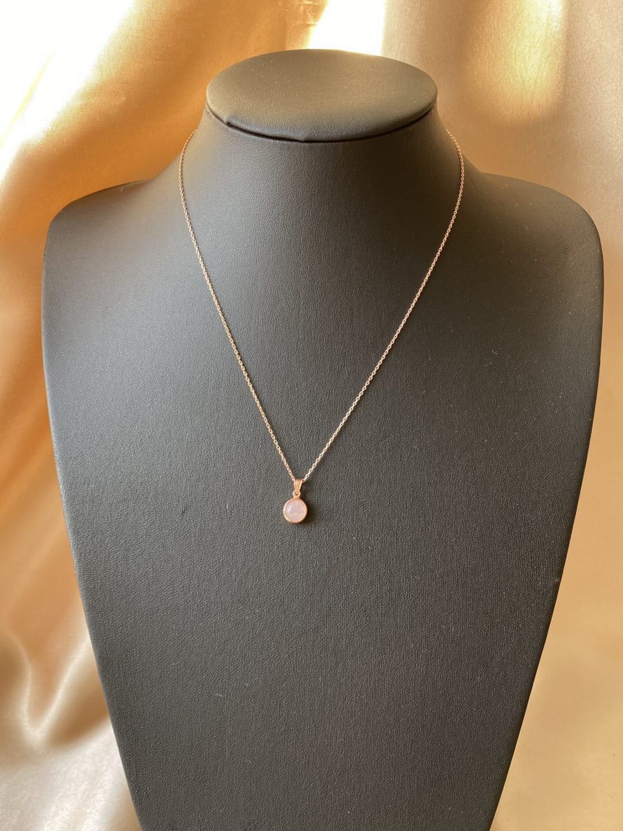 Pembe Kuvars Minimal Yuvarlak Rose Gold Kolye