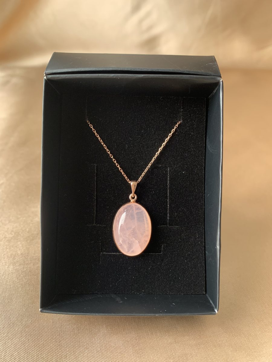 Pembe Kuvars Büyük Oval Rose Gold Kolye