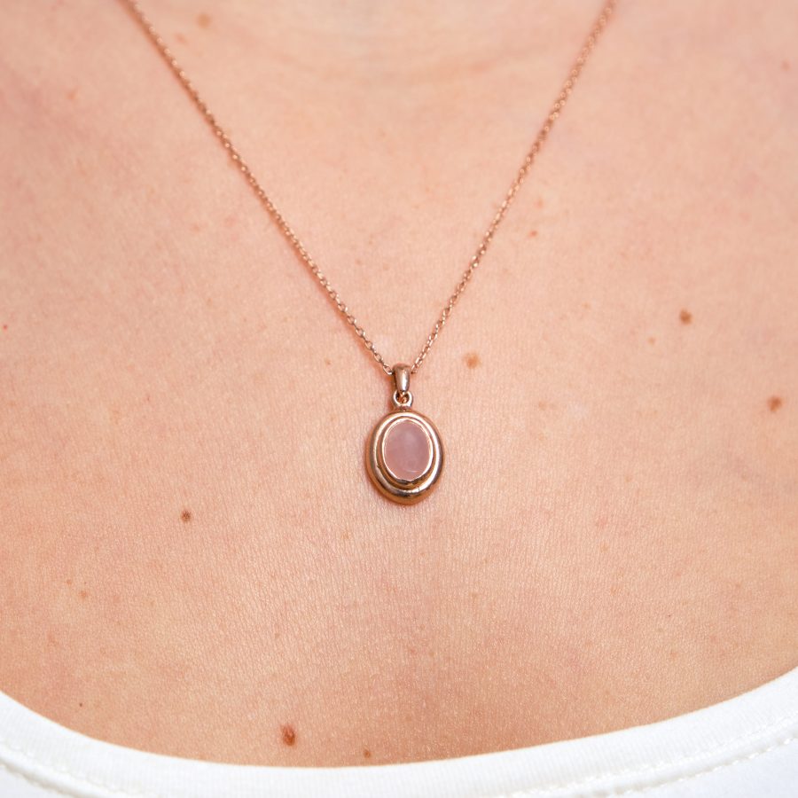 Pembe Kuvars Minimal Vintage Rose Gold Kolye