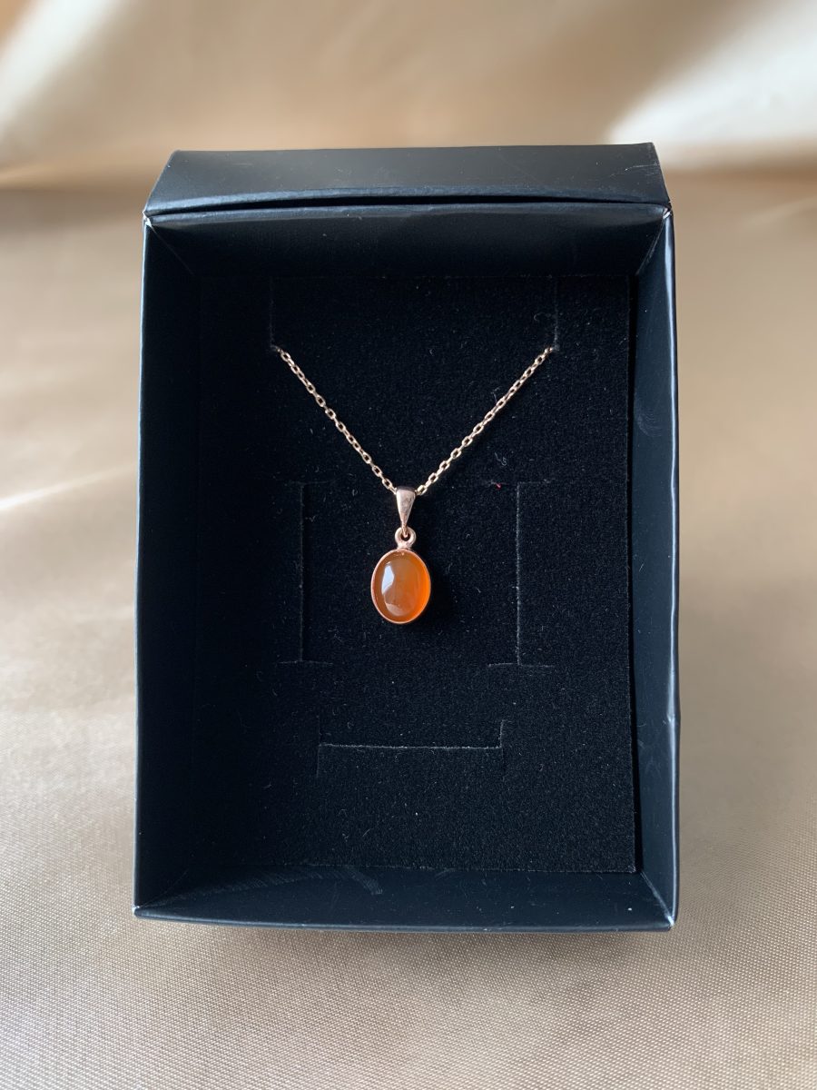 Turuncu Akik (Carnelian) Rose Gold Kolye